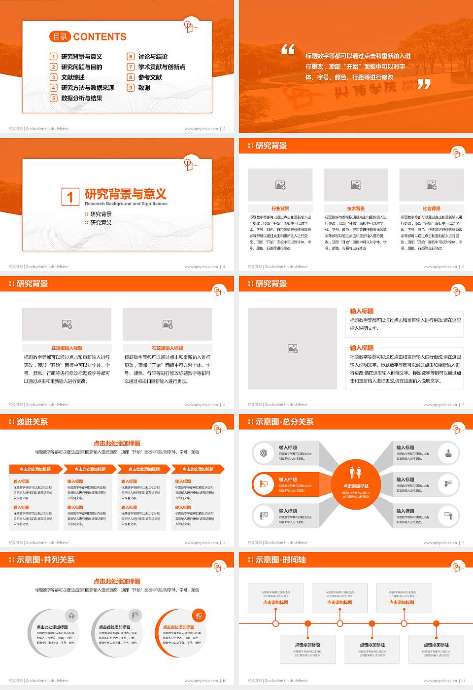 上海兴伟学院论文答辩标准PPT模板16:9格式幻灯片预览图2