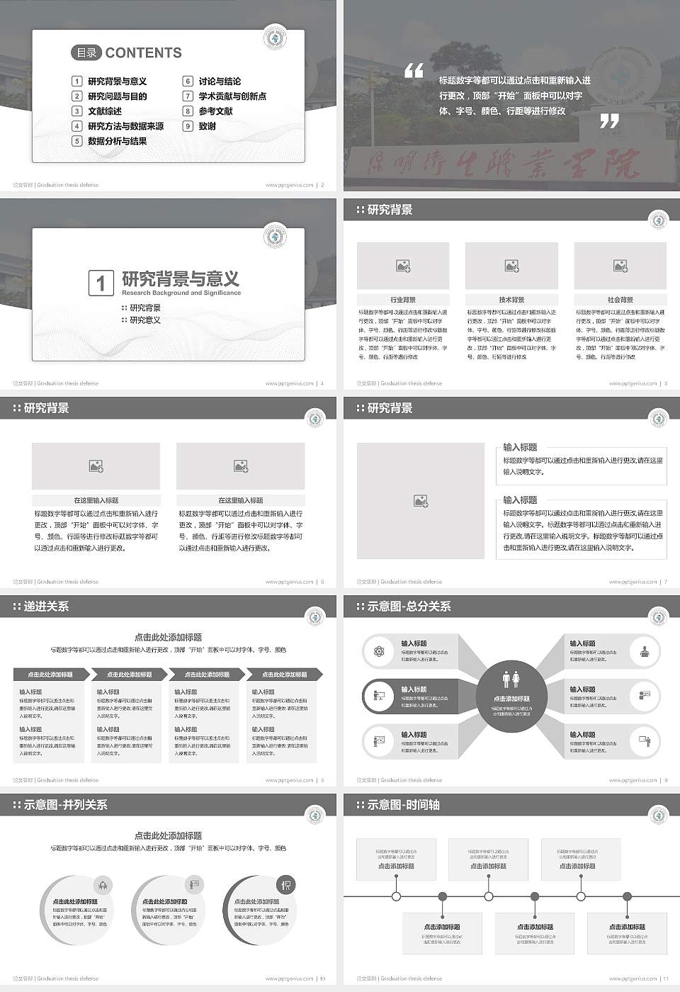 昆明卫生职业学院论文答辩标准PPT模板16:9格式幻灯片预览图2