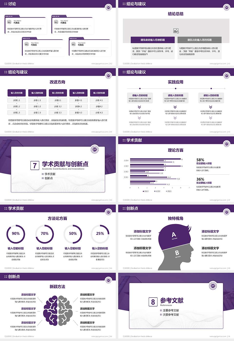 北京工商大学嘉华学院论文答辩标准PPT模板16:9格式幻灯片预览图6