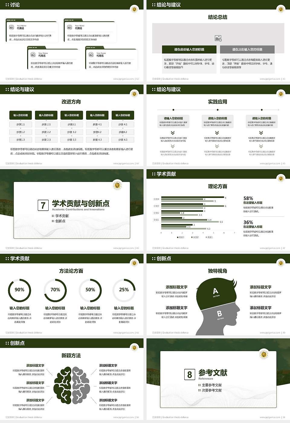 武警后勤学院论文答辩标准PPT模板16:9格式幻灯片预览图6