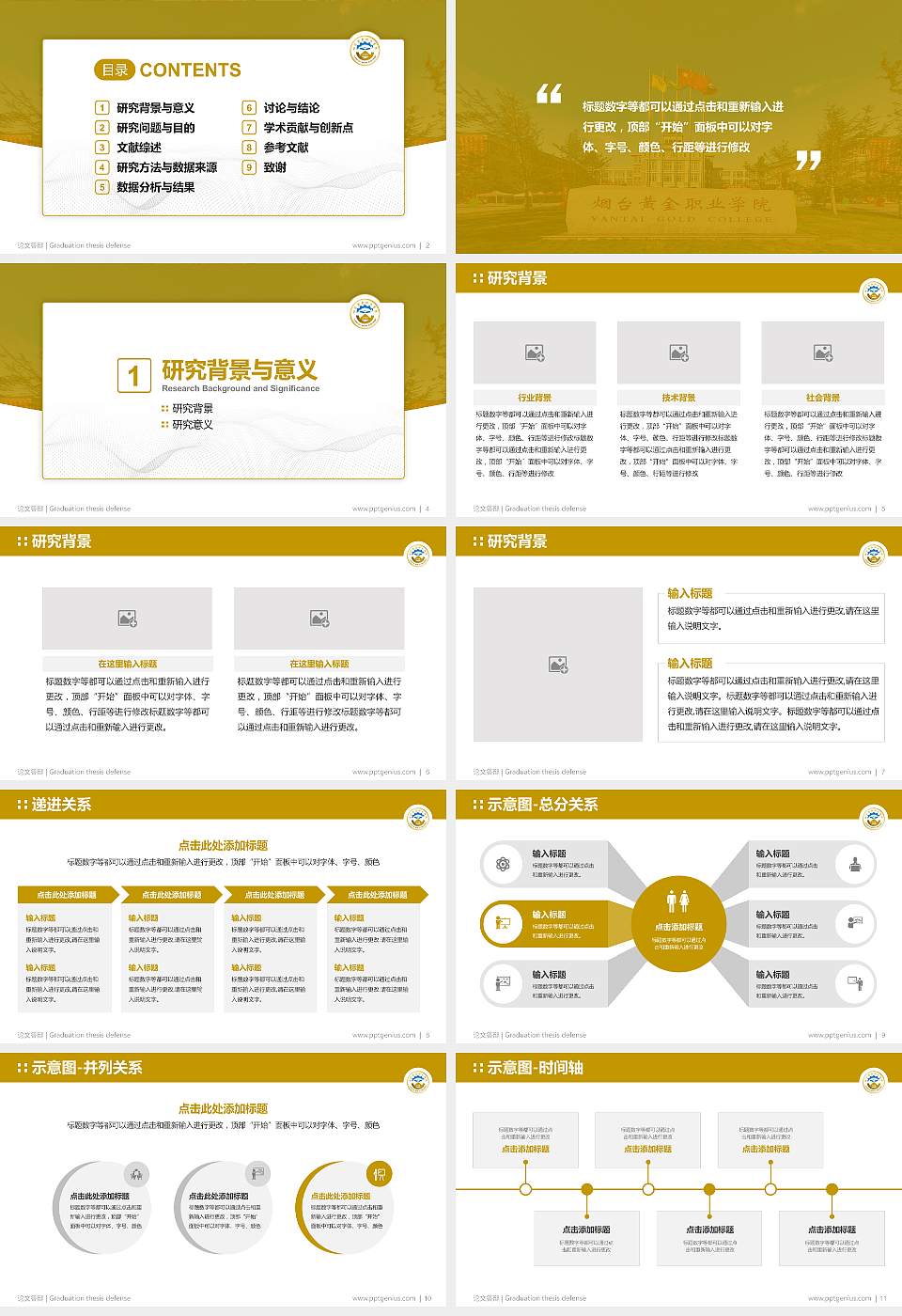 烟台黄金职业学院论文答辩标准PPT模板16:9格式幻灯片预览图2