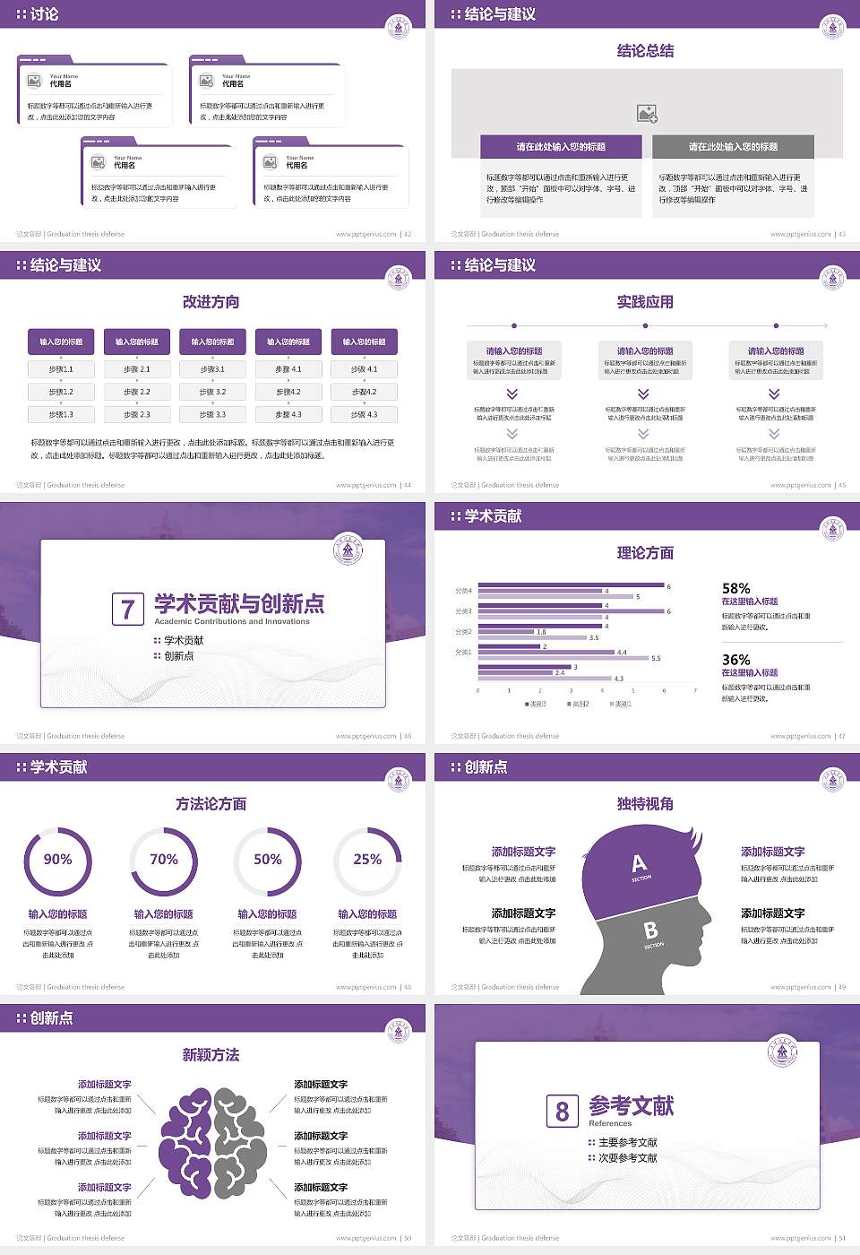 上饶师范学院论文答辩标准PPT模板16:9格式幻灯片预览图6