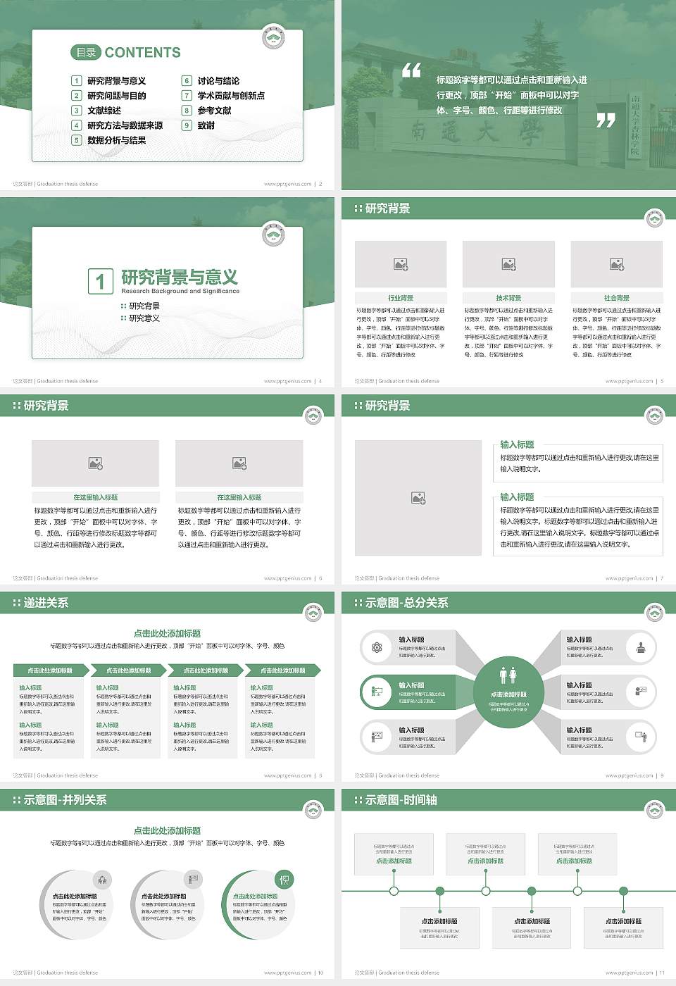 南通大学杏林学院论文答辩标准PPT模板16:9格式幻灯片预览图2