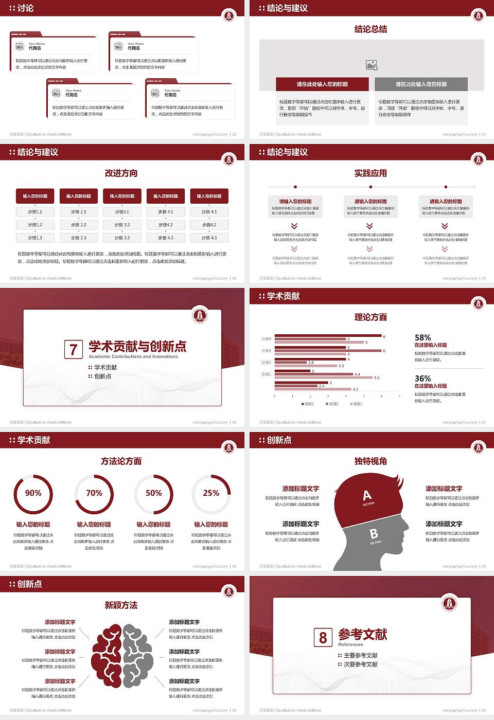 湖南工商大学论文答辩标准PPT模板16:9格式幻灯片预览图6