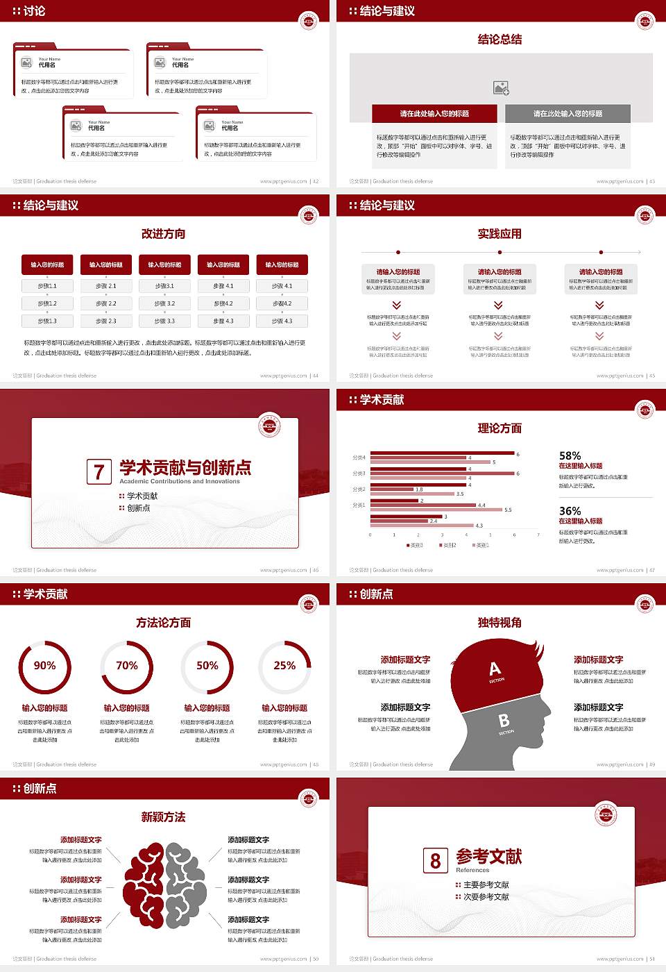 泉州师范学院论文答辩标准PPT模板16:9格式幻灯片预览图6