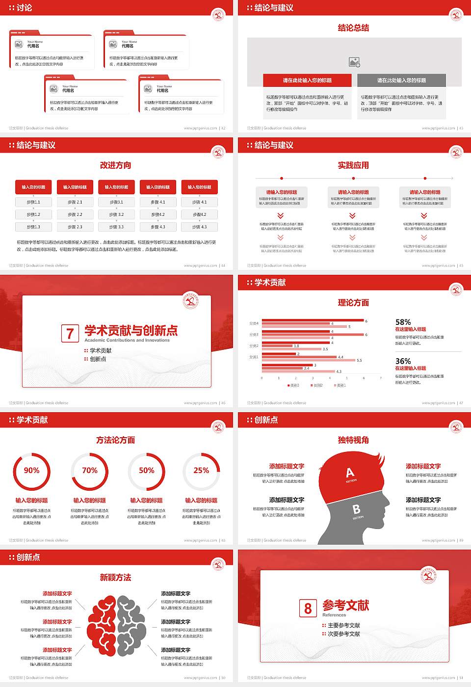 湖南文理学院芙蓉学院论文答辩标准PPT模板16:9格式幻灯片预览图6