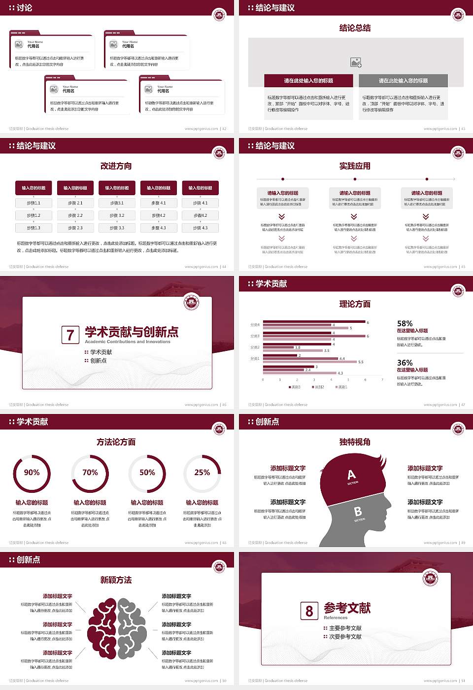 福建师范大学论文答辩标准PPT模板16:9格式幻灯片预览图6