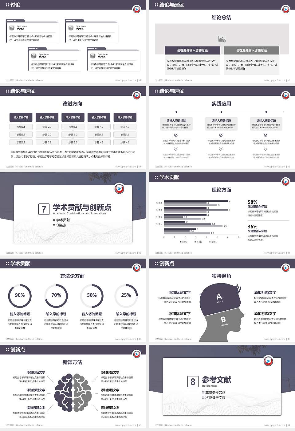 黄冈科技职业学院论文答辩标准PPT模板16:9格式幻灯片预览图6