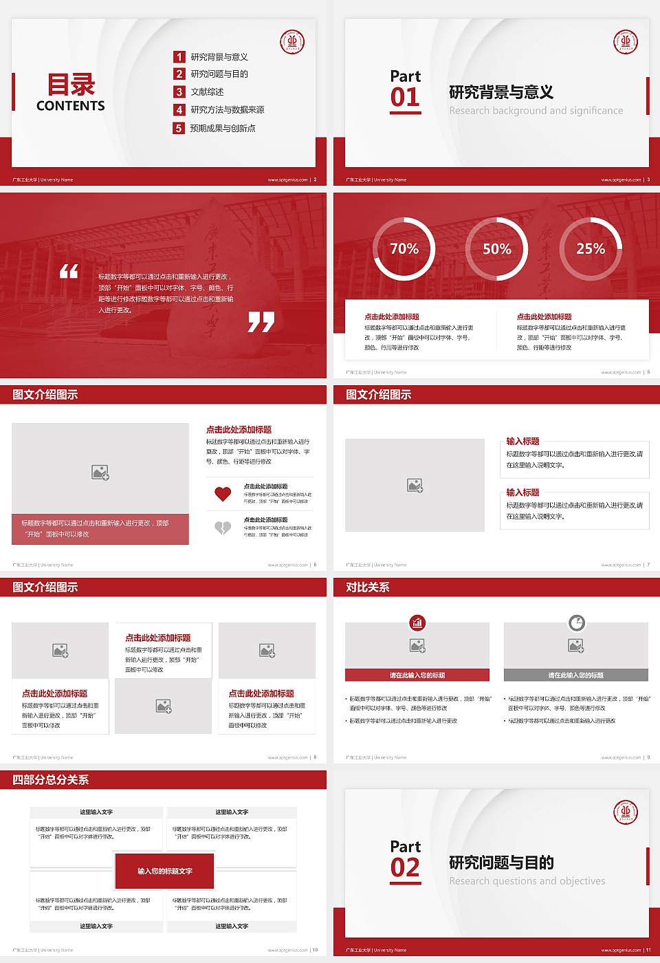 广东工业大学硕士研究生/本科生毕业论文答辩/开题报告通用PPT模板下载16:9格式幻灯片预览图2