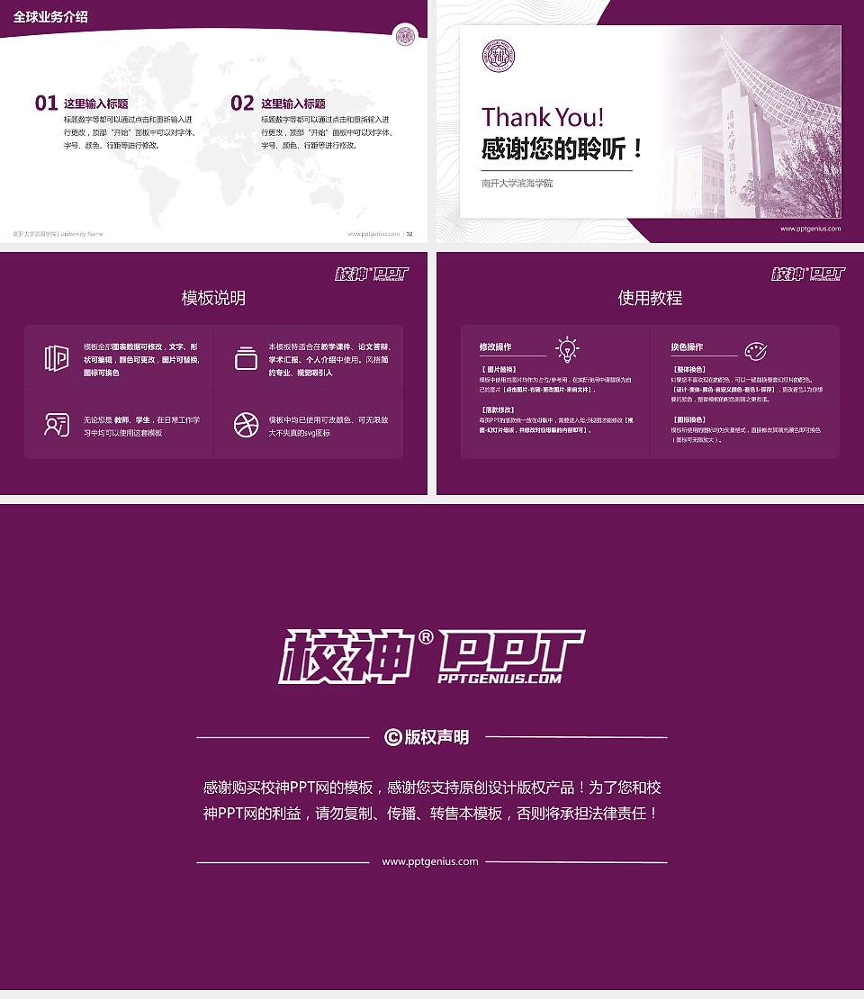 南开大学滨海学院学术汇报/学术交流研讨会通用PPT模板下载16:9格式幻灯片预览图5