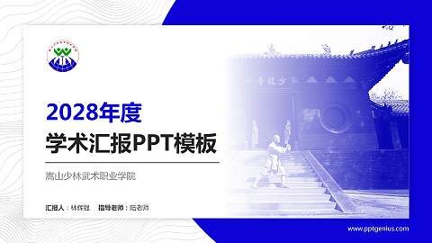 嵩山少林武术职业学院学术汇报/学术交流研讨会通用PPT模板下载