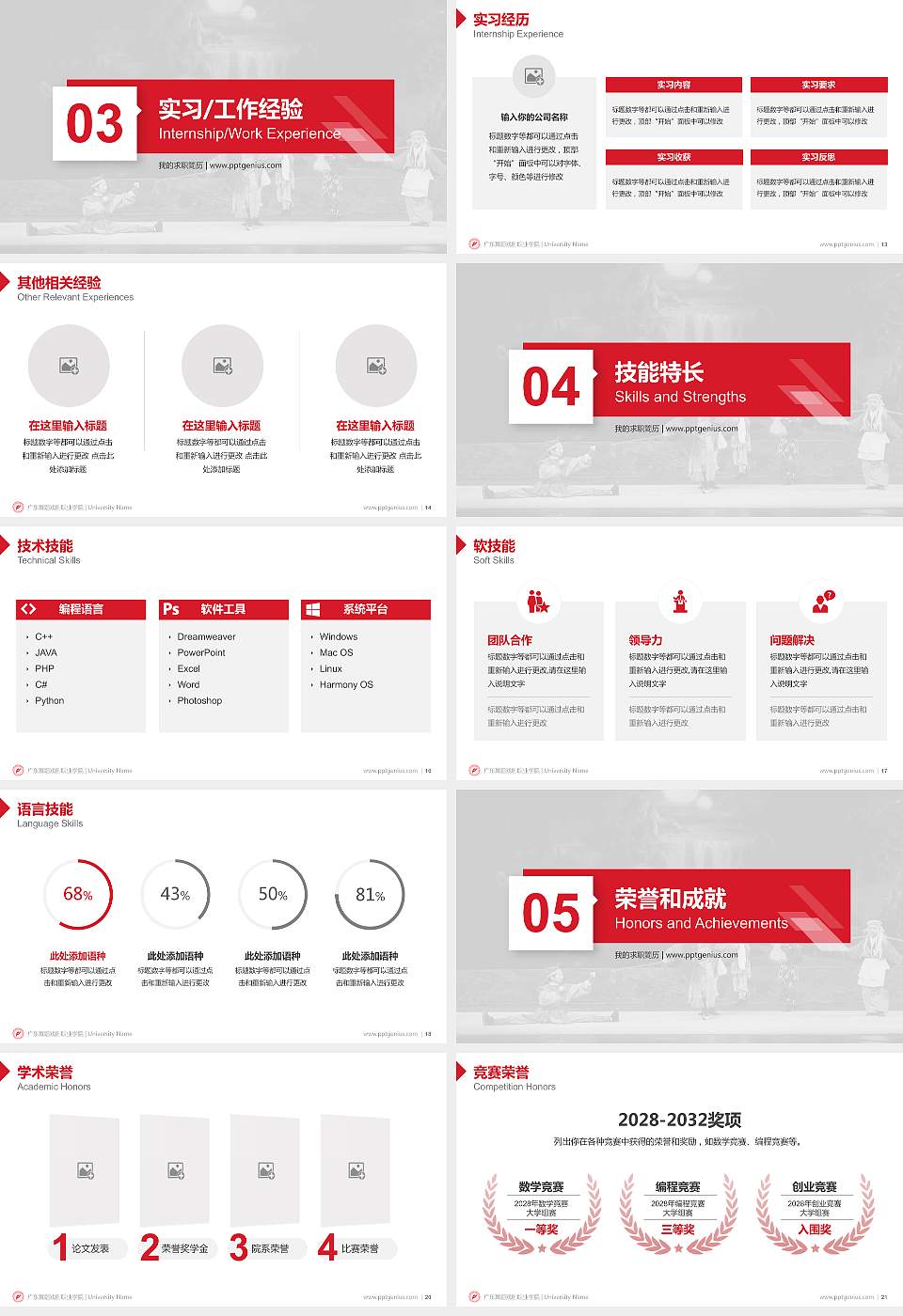 广东舞蹈戏剧职业学院教师/学生通用个人简历PPT模板下载16:9格式幻灯片预览图3