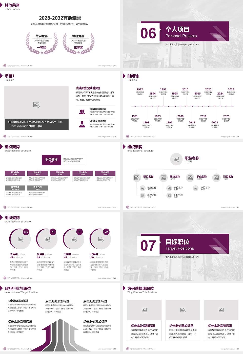 南开大学滨海学院教师/学生通用个人简历PPT模板下载16:9格式幻灯片预览图4