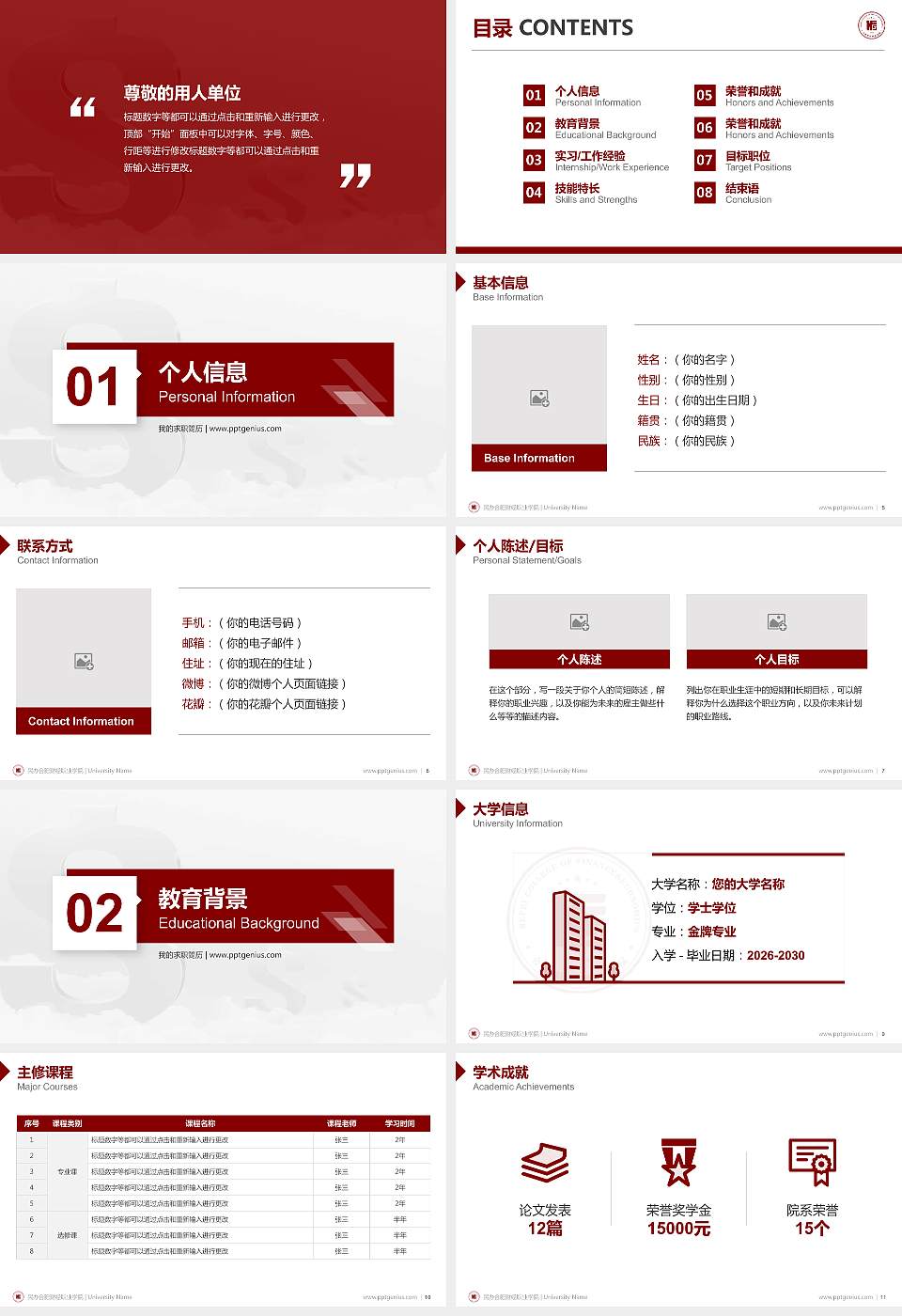 民办合肥财经职业学院教师/学生通用个人简历PPT模板下载16:9格式幻灯片预览图2
