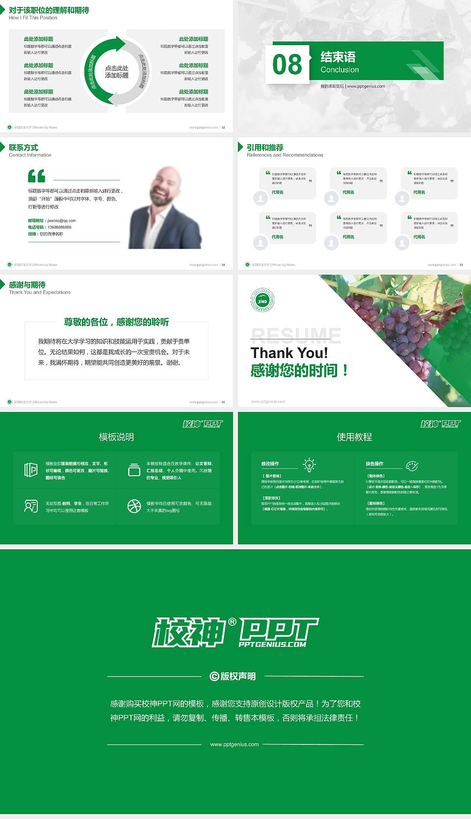 新疆农业大学教师/学生通用个人简历PPT模板下载16:9格式幻灯片预览图5