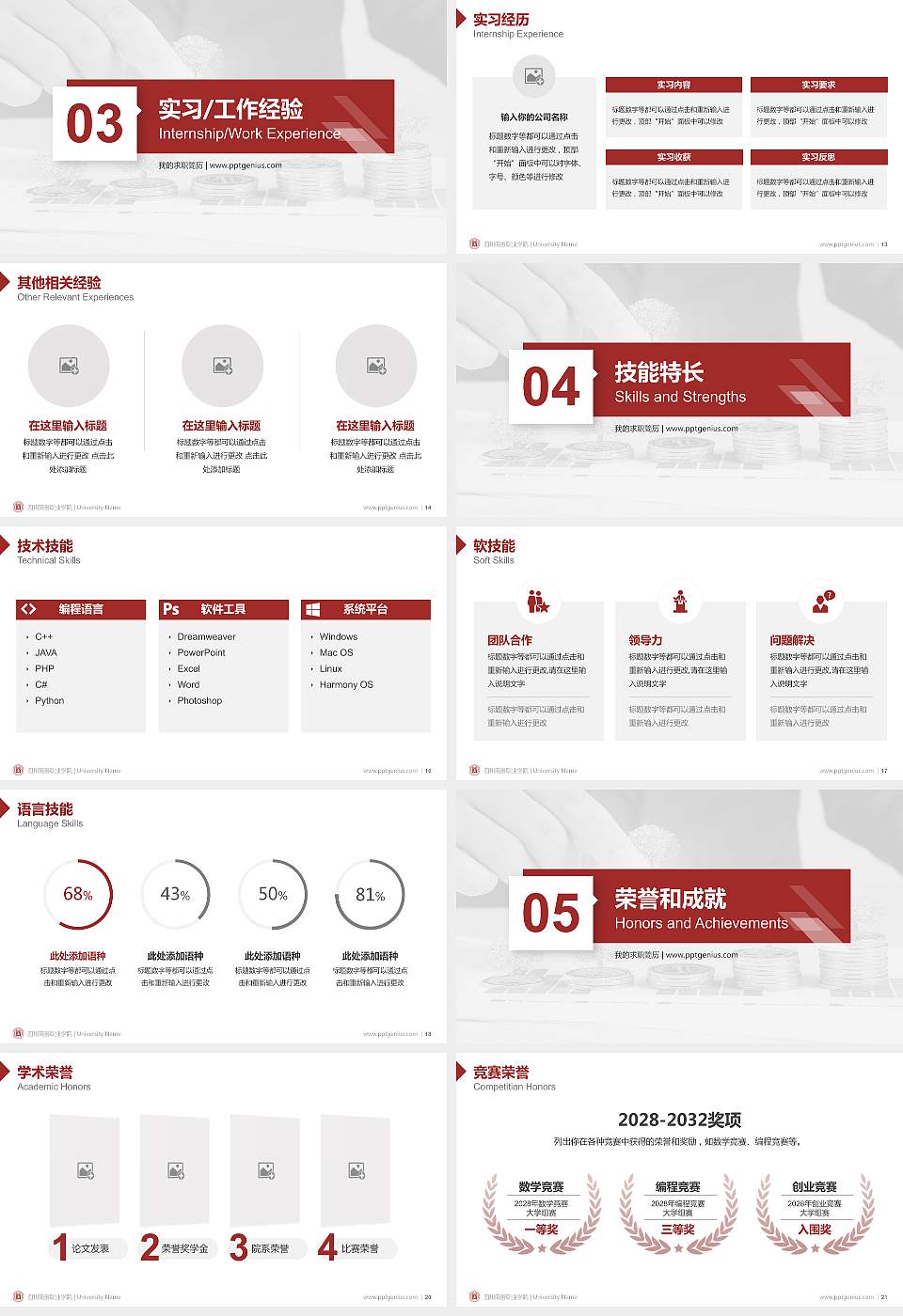 四川商务职业学院教师/学生通用个人简历PPT模板下载16:9格式幻灯片预览图3