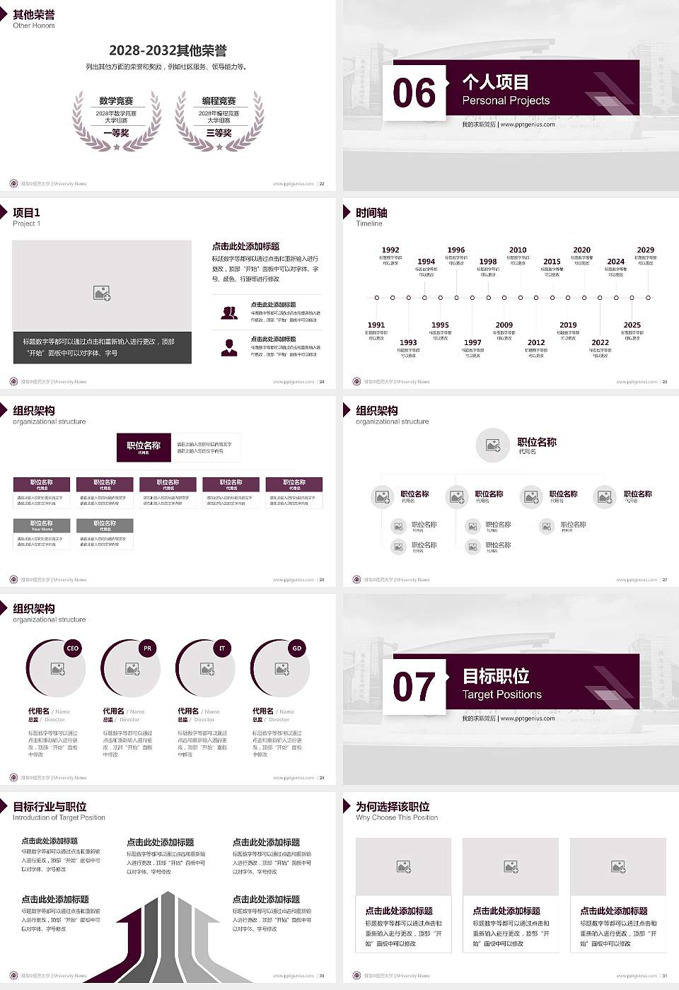 湖南中医药大学教师/学生通用个人简历PPT模板下载16:9格式幻灯片预览图4