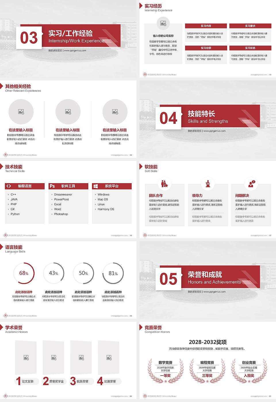 贵阳康养职业大学教师/学生通用个人简历PPT模板下载16:9格式幻灯片预览图3