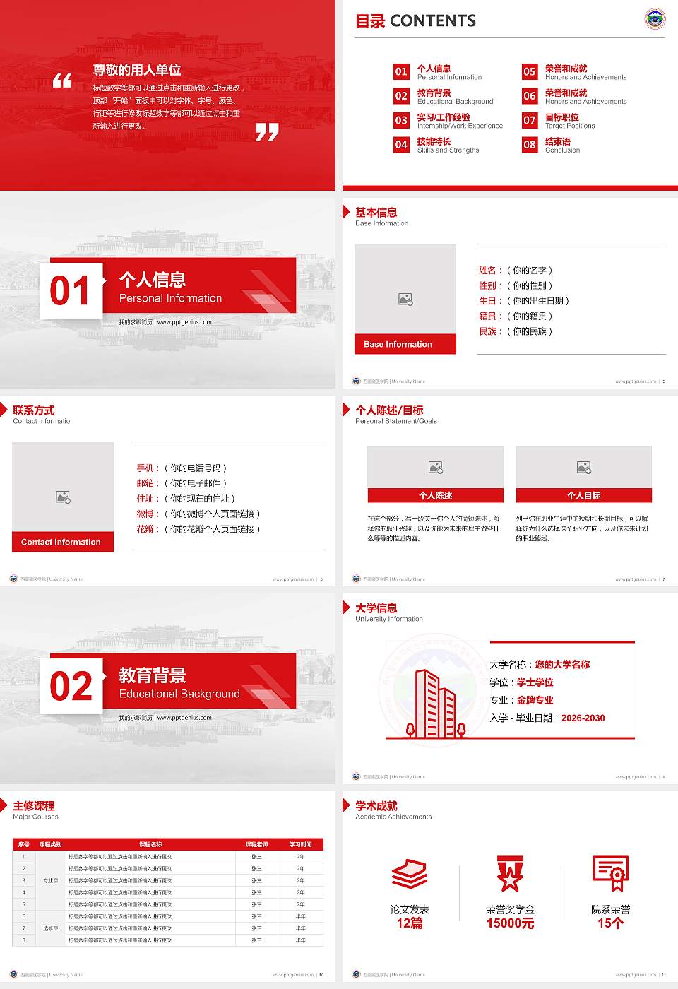 西藏藏医学院教师/学生通用个人简历PPT模板下载16:9格式幻灯片预览图2