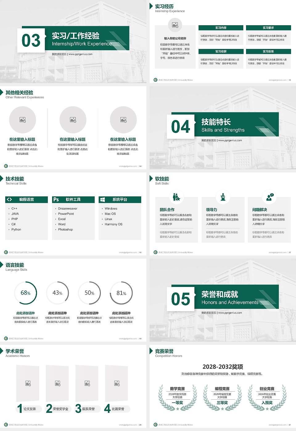贵州工程应用技术学院教师/学生通用个人简历PPT模板下载16:9格式幻灯片预览图3