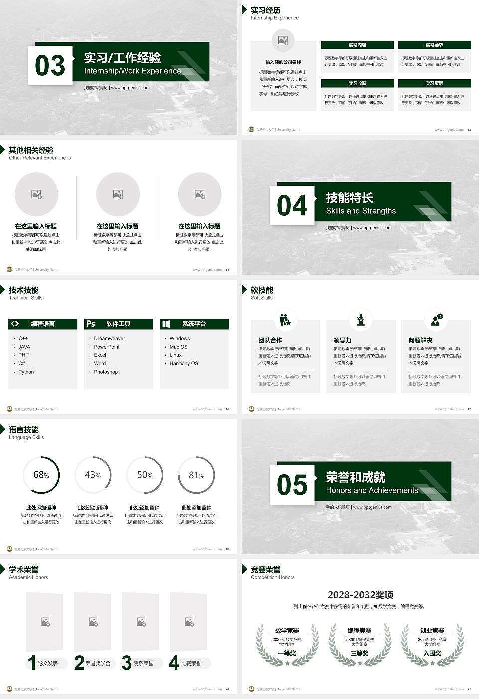 香港恒生大学教师/学生通用个人简历PPT模板下载16:9格式幻灯片预览图3