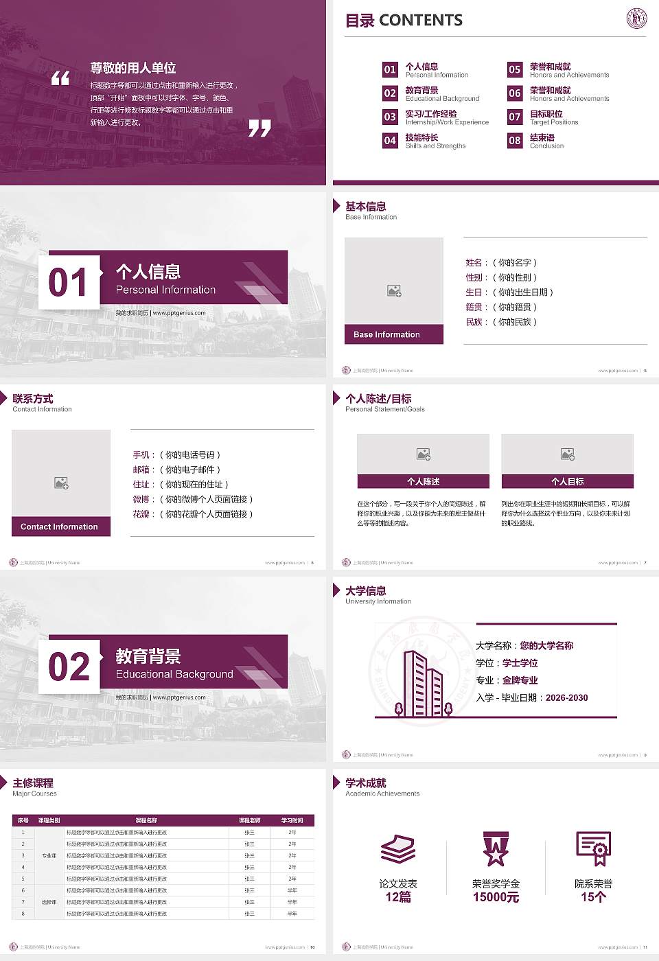上海戏剧学院教师/学生通用个人简历PPT模板下载16:9格式幻灯片预览图2