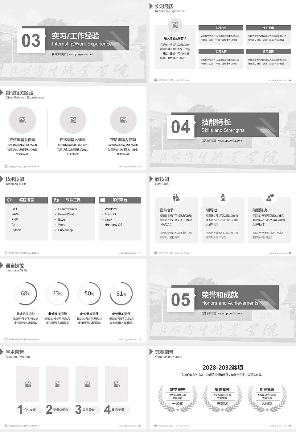昆明卫生职业学院教师/学生通用个人简历PPT模板下载16:9格式幻灯片预览图3