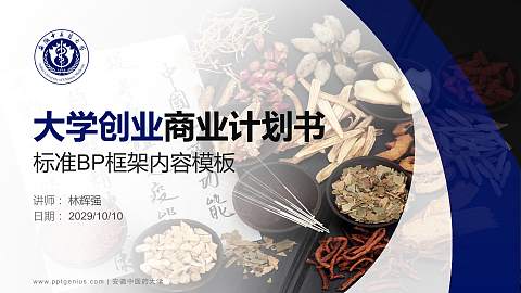 安徽中医药大学专用全国大学生互联网+创新创业大赛计划书/路演/网评PPT模板