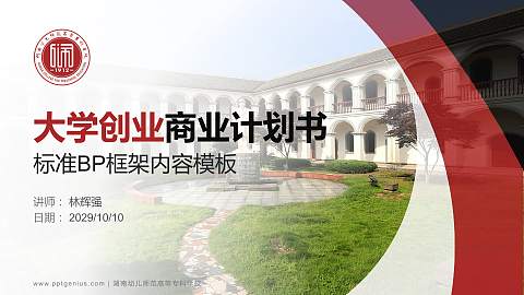 湖南幼儿师范高等专科学校专用全国大学生互联网+创新创业大赛计划书/路演/网评PPT模板