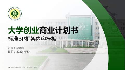 武威职业学院专用全国大学生互联网+创新创业大赛计划书/路演/网评PPT模板