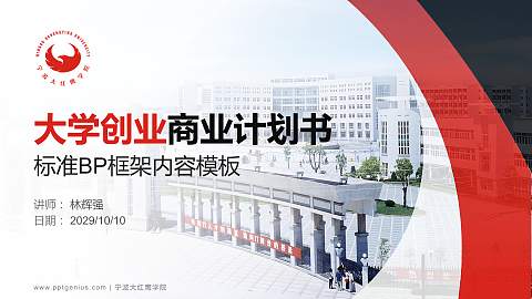 宁波大红鹰学院专用全国大学生互联网+创新创业大赛计划书/路演/网评PPT模板