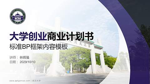 武汉大学专用全国大学生互联网+创新创业大赛计划书/路演/网评PPT模板