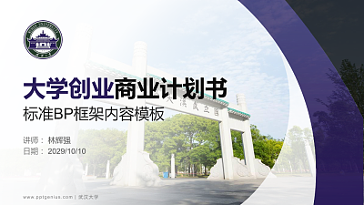 武汉大学专用全国大学生互联网+创新创业大赛计划书/路演/网评PPT模板