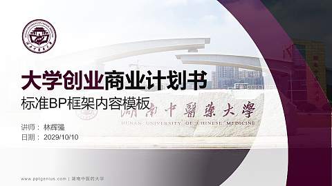 湖南中医药大学专用全国大学生互联网+创新创业大赛计划书/路演/网评PPT模板