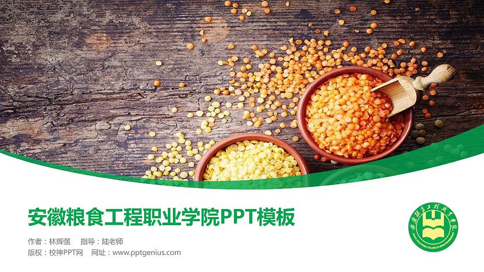 安徽粮食工程职业学院毕业论文答辩PPT模板下载16:9格式PPT封面效果预览图