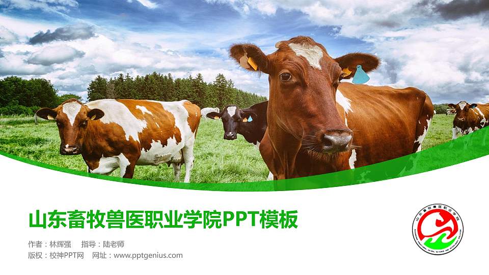 山东畜牧兽医职业学院毕业论文答辩PPT模板下载16:9格式PPT封面效果预览图