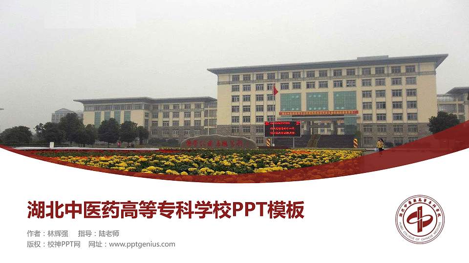 湖北中医药高等专科学校毕业论文答辩PPT模板下载16:9格式PPT封面效果预览图