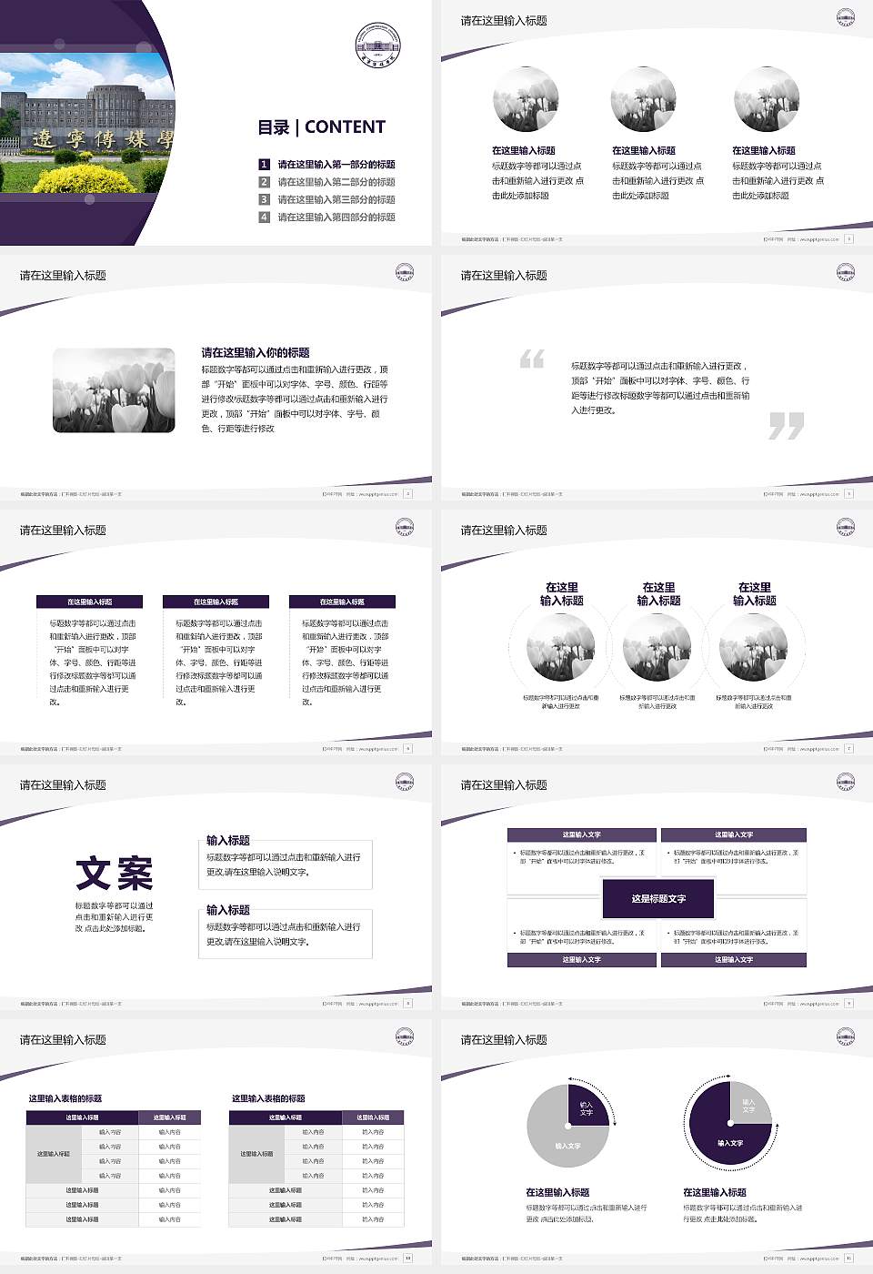 辽宁传媒学院毕业论文答辩PPT模板下载16:9格式幻灯片预览图2
