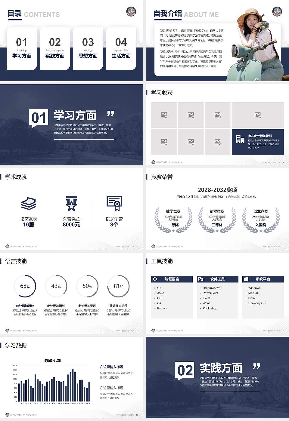 昆明城市学院专用国家奖学金答辩PPT模板16:9格式幻灯片预览图2
