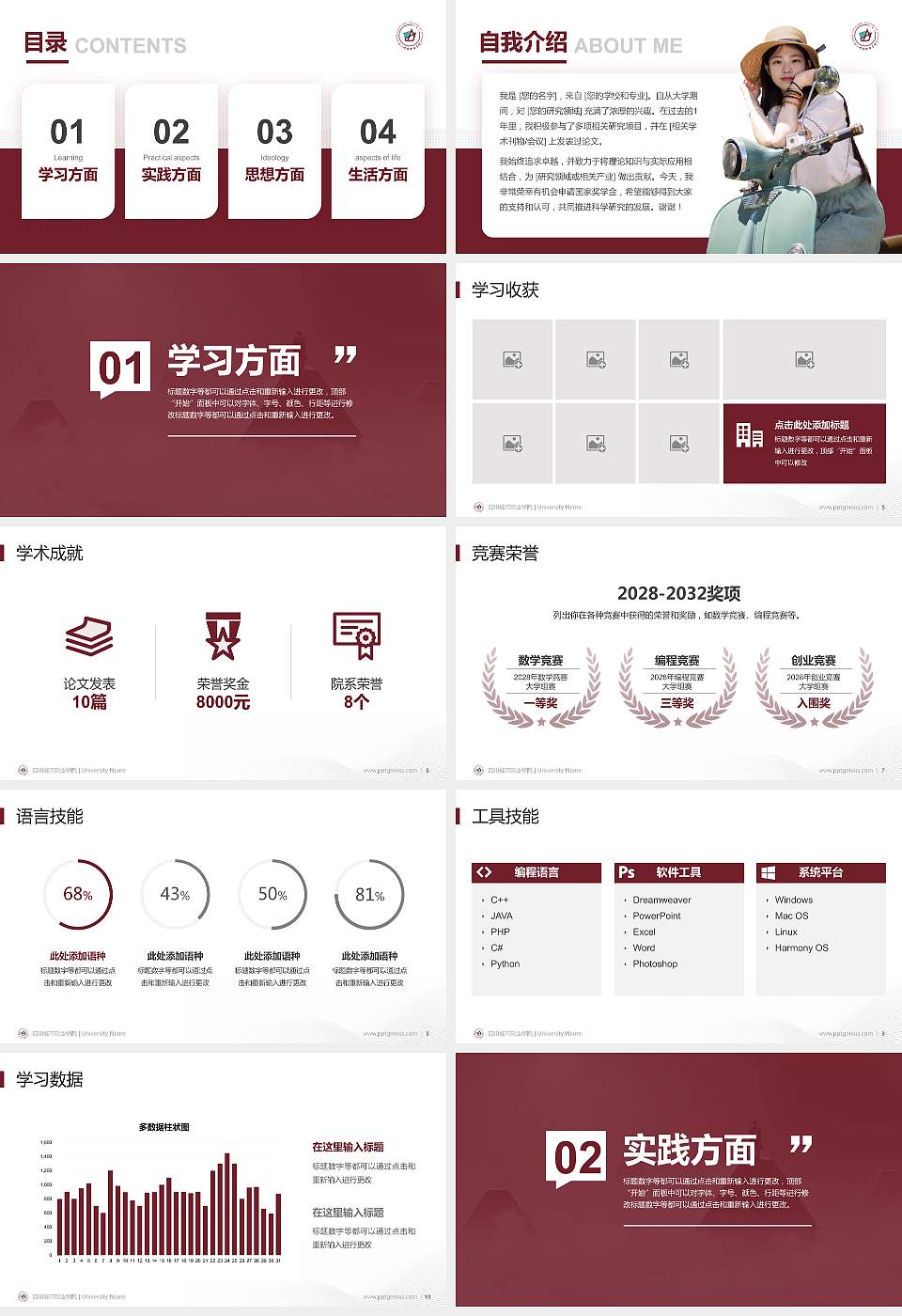 四川城市职业学院专用国家奖学金答辩PPT模板16:9格式幻灯片预览图2