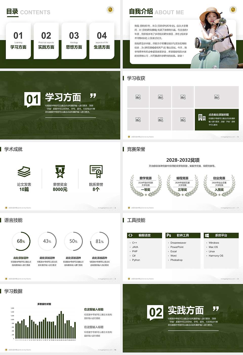 武警后勤学院专用国家奖学金答辩PPT模板16:9格式幻灯片预览图2