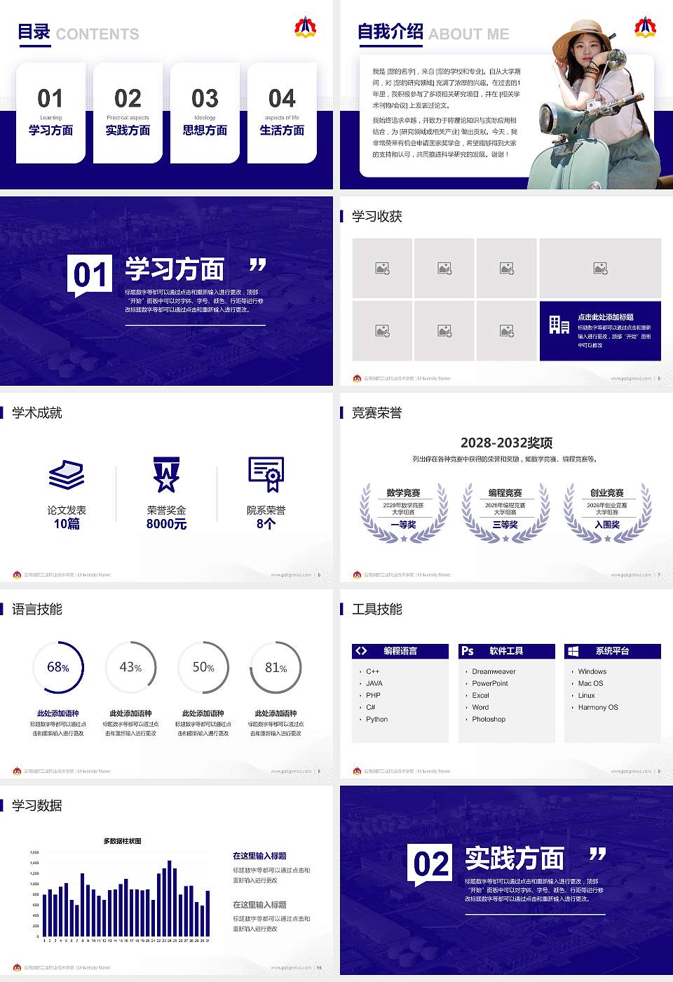 云南国防工业职业技术学院专用国家奖学金答辩PPT模板16:9格式幻灯片预览图2