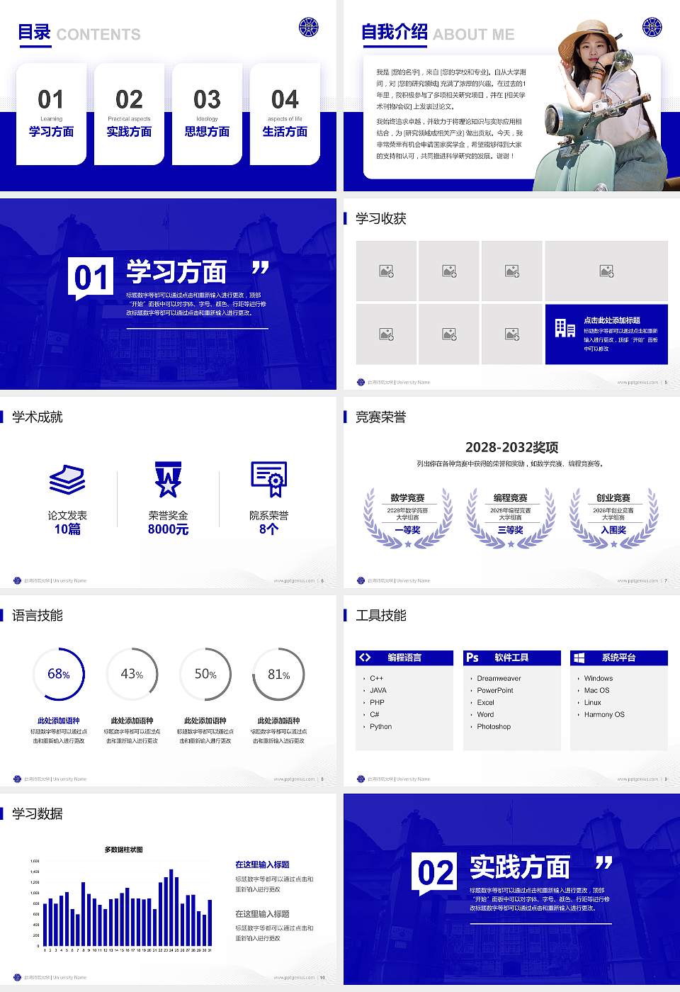 台湾师范大学专用国家奖学金答辩PPT模板16:9格式幻灯片预览图2