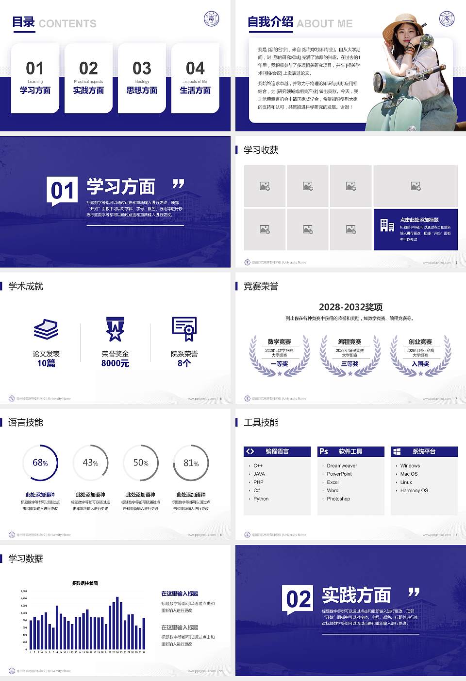 亳州师范高等专科学校专用国家奖学金答辩PPT模板16:9格式幻灯片预览图2