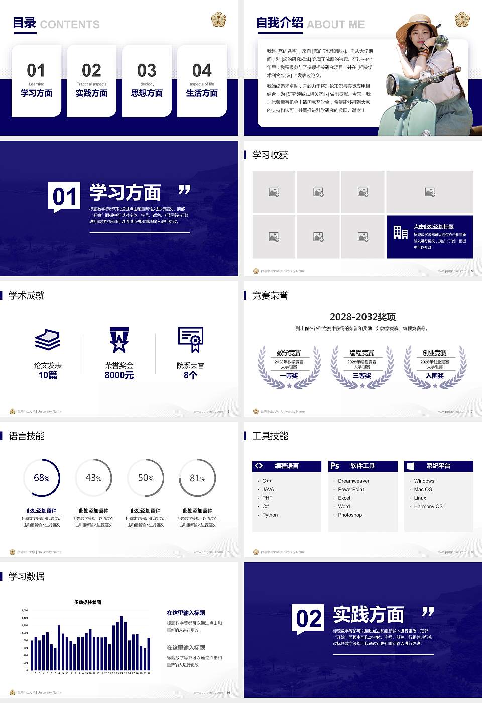 台湾中山大学专用国家奖学金答辩PPT模板16:9格式幻灯片预览图2