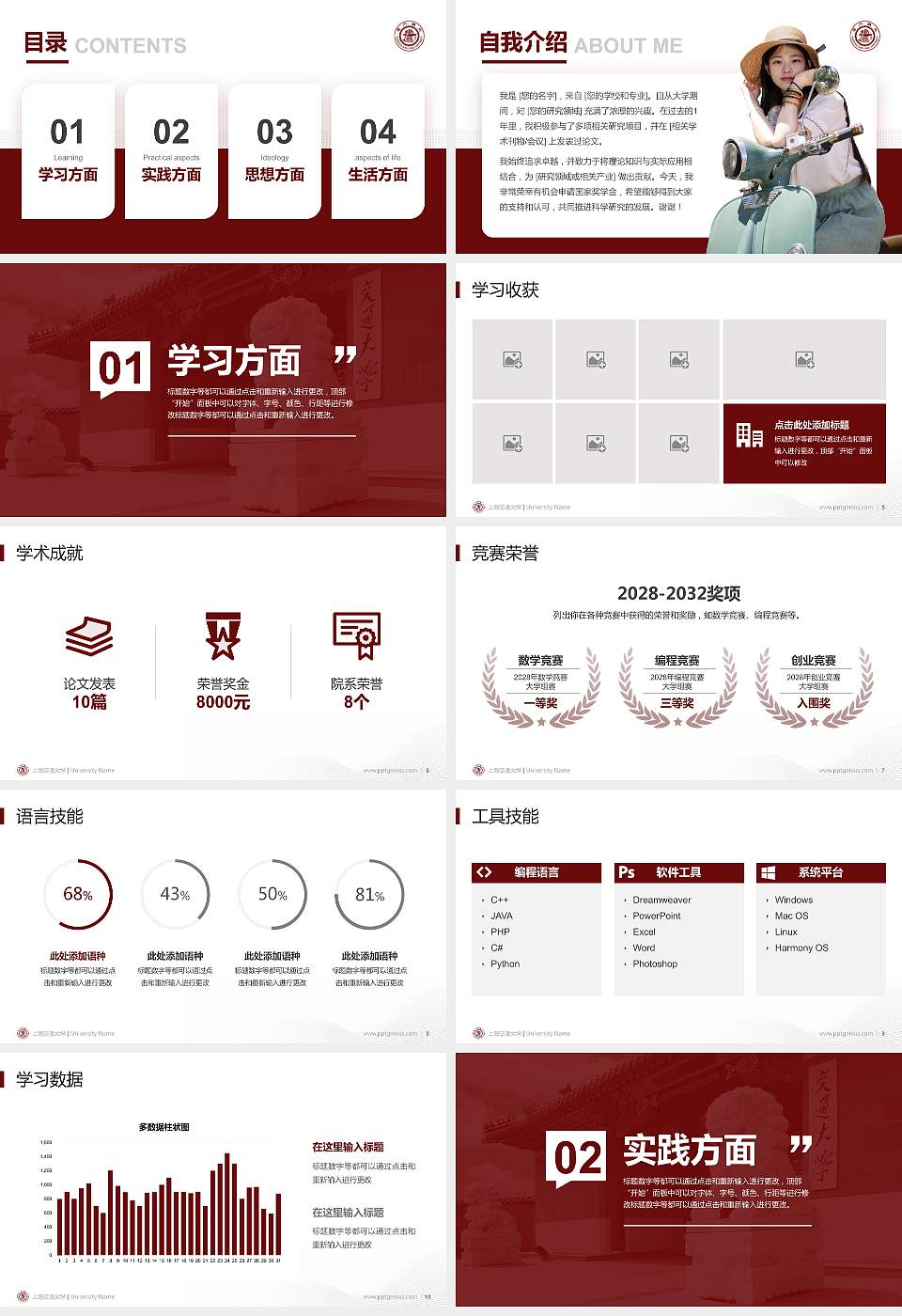 上海交通大学专用国家奖学金答辩PPT模板16:9格式幻灯片预览图2