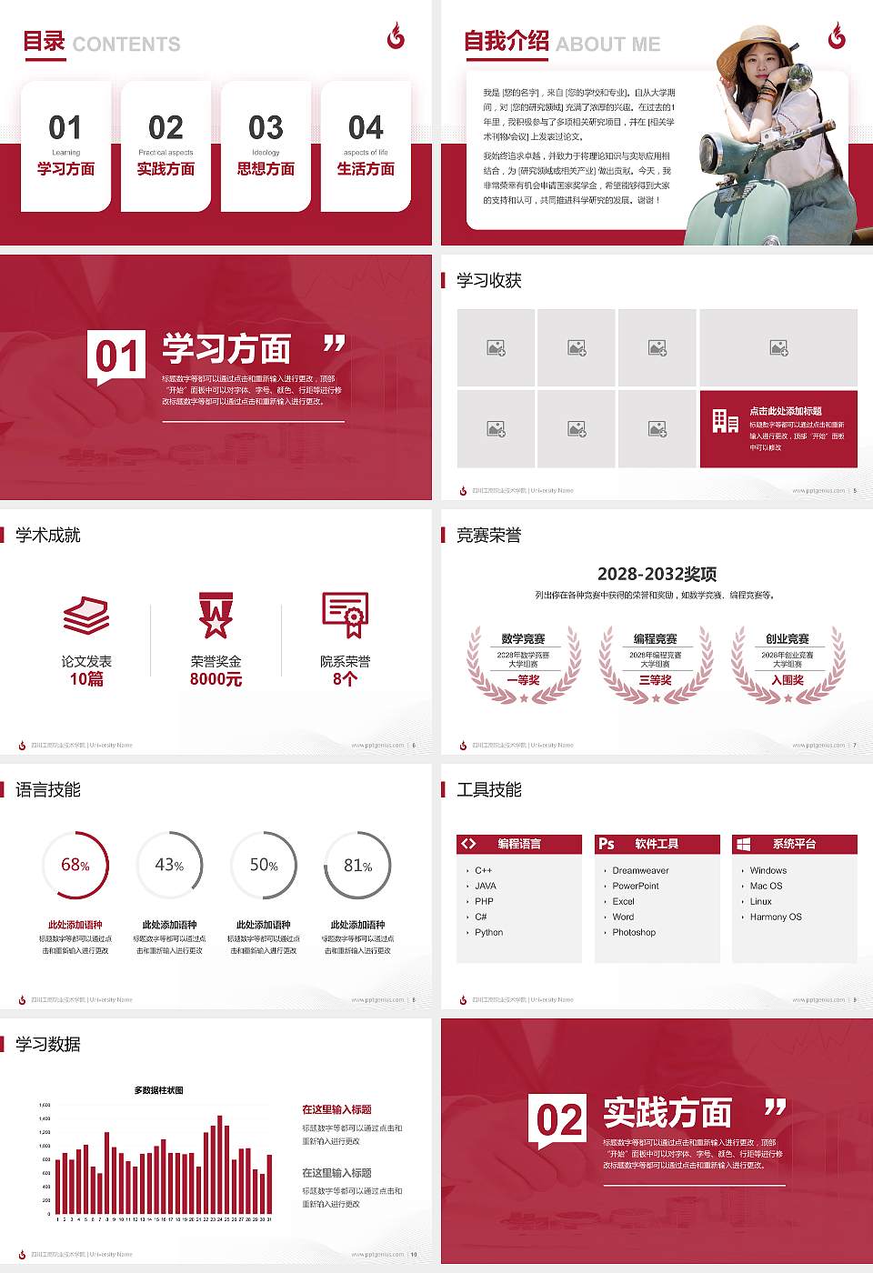 四川工商职业技术学院专用国家奖学金答辩PPT模板16:9格式幻灯片预览图2