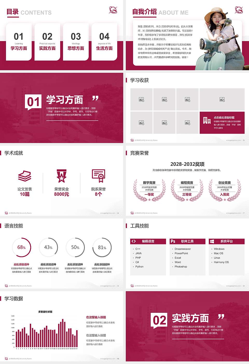 台湾世新大学专用国家奖学金答辩PPT模板16:9格式幻灯片预览图2