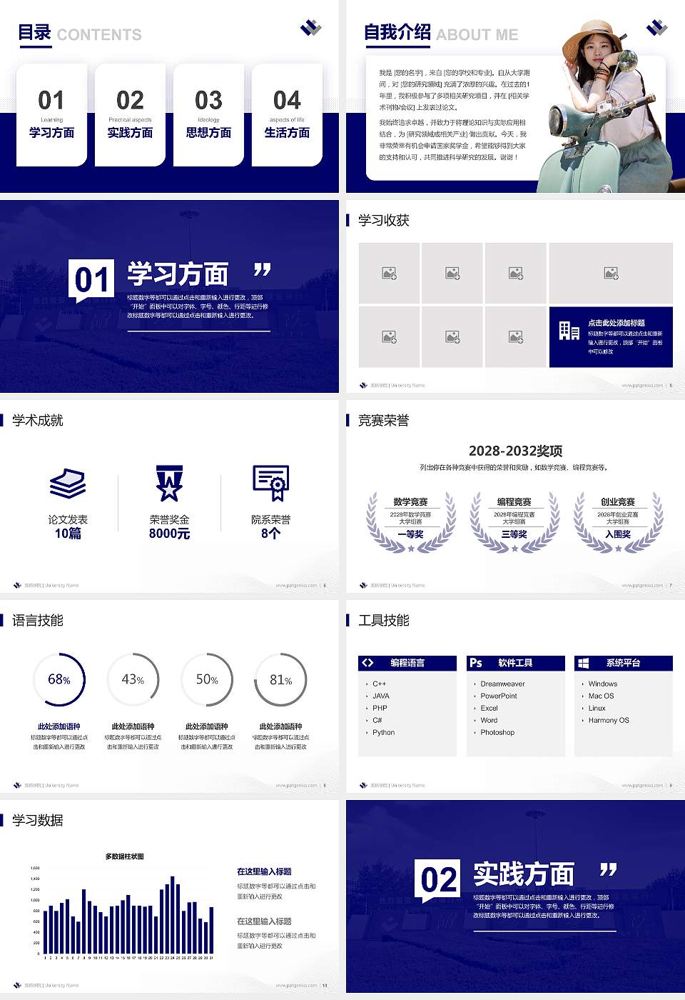 潍坊学院专用国家奖学金答辩PPT模板16:9格式幻灯片预览图2