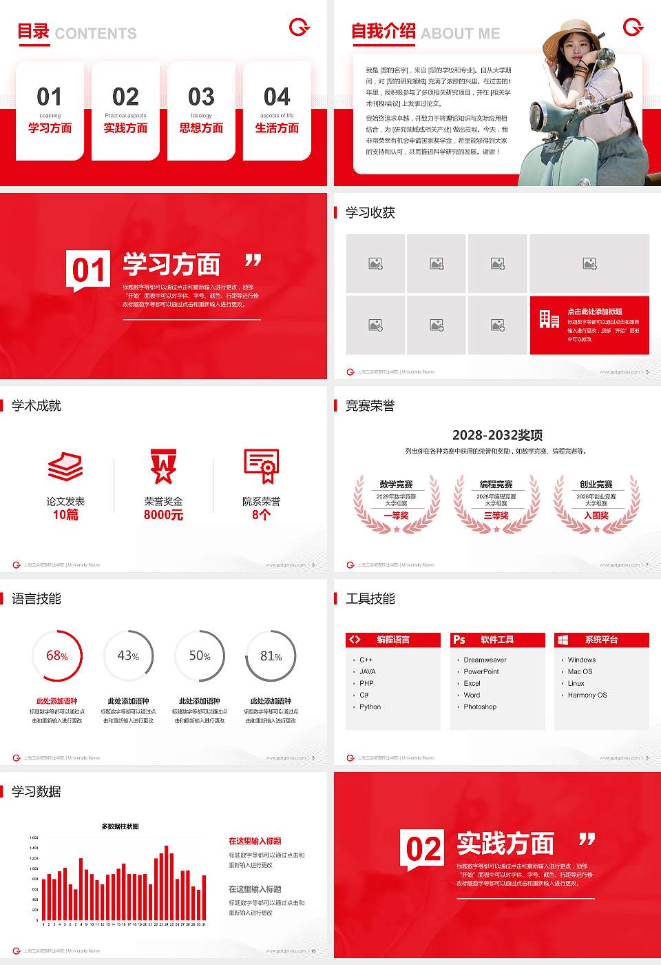 上海工会管理职业学院专用国家奖学金答辩PPT模板16:9格式幻灯片预览图2